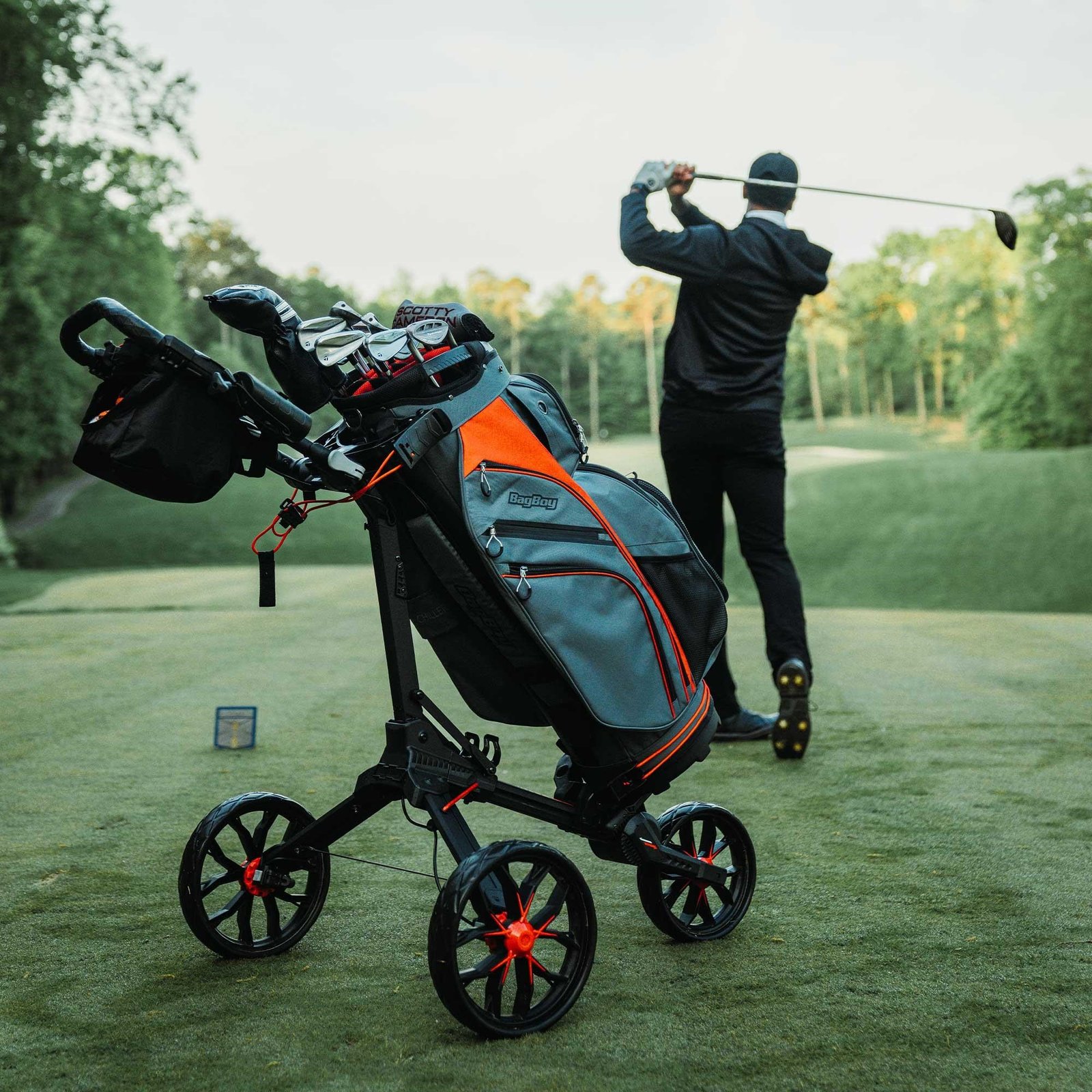 Bag Boy Nitron Auto-Open carrello manuale, nero/rosso