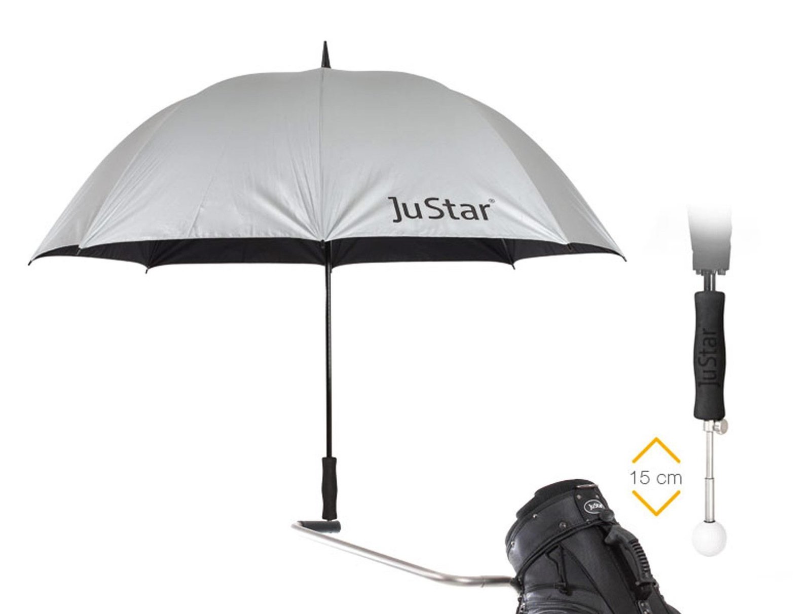 JuStar ombrello da golf telescopico argento (protezione UV 99%)