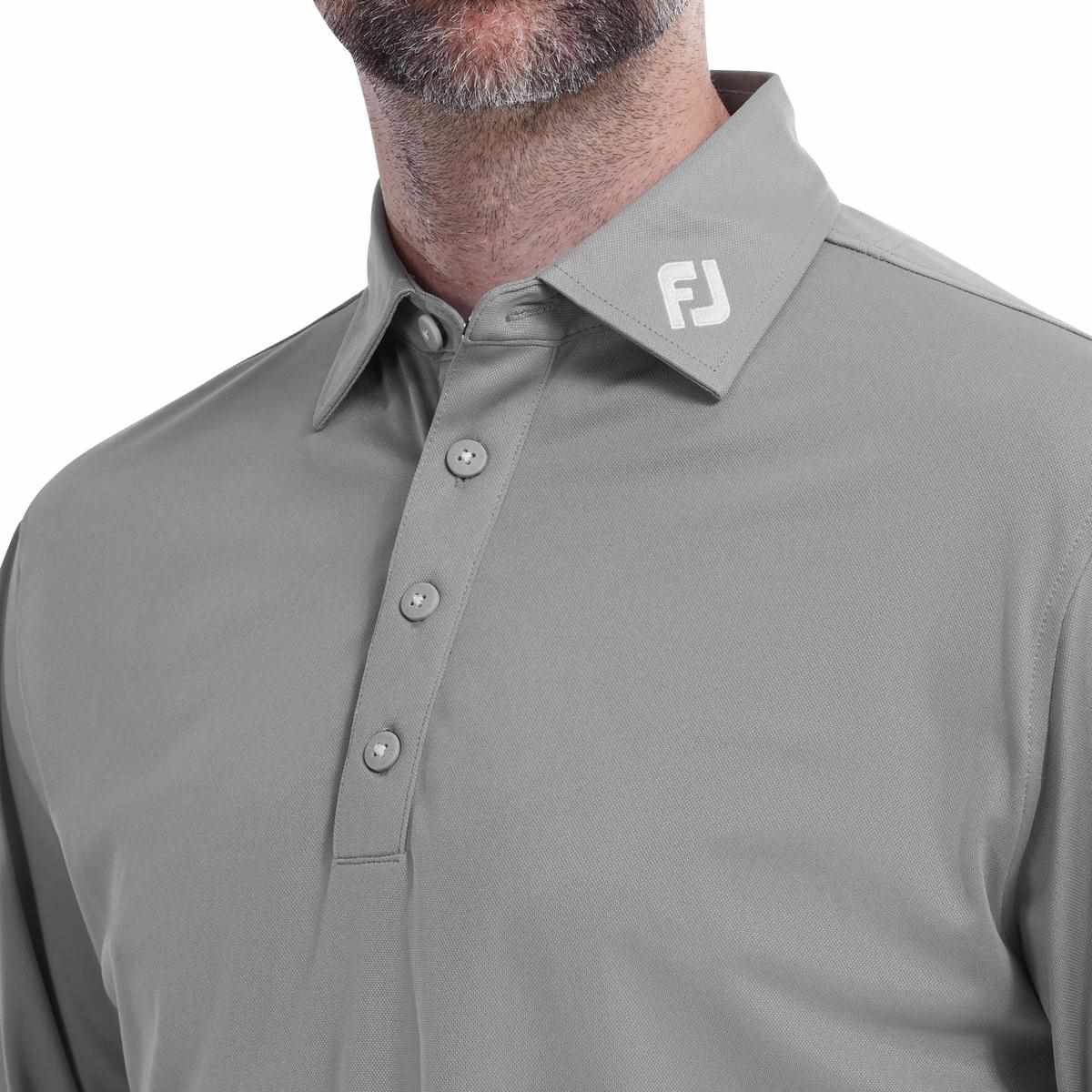 FootJoy Long Sleeve Thermocool Self Athletic Fit polo da uomo, grigio