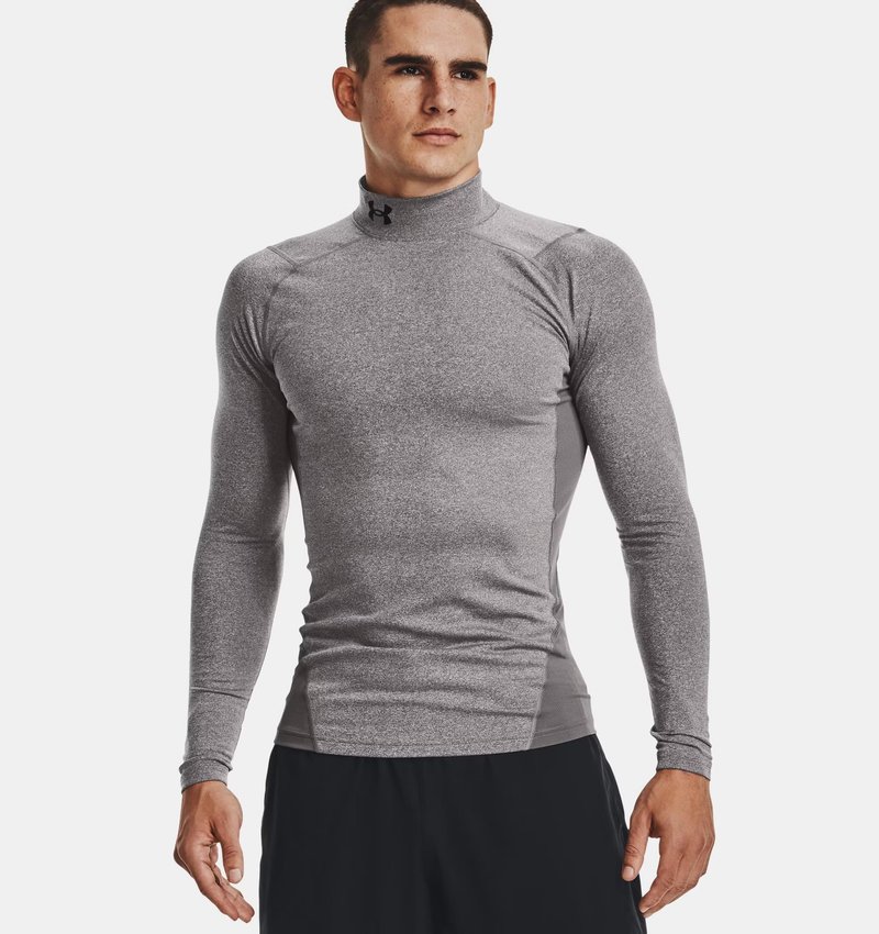Under Armour ColdGear® Compression Mock top termico da uomo, charcoal light heather/black