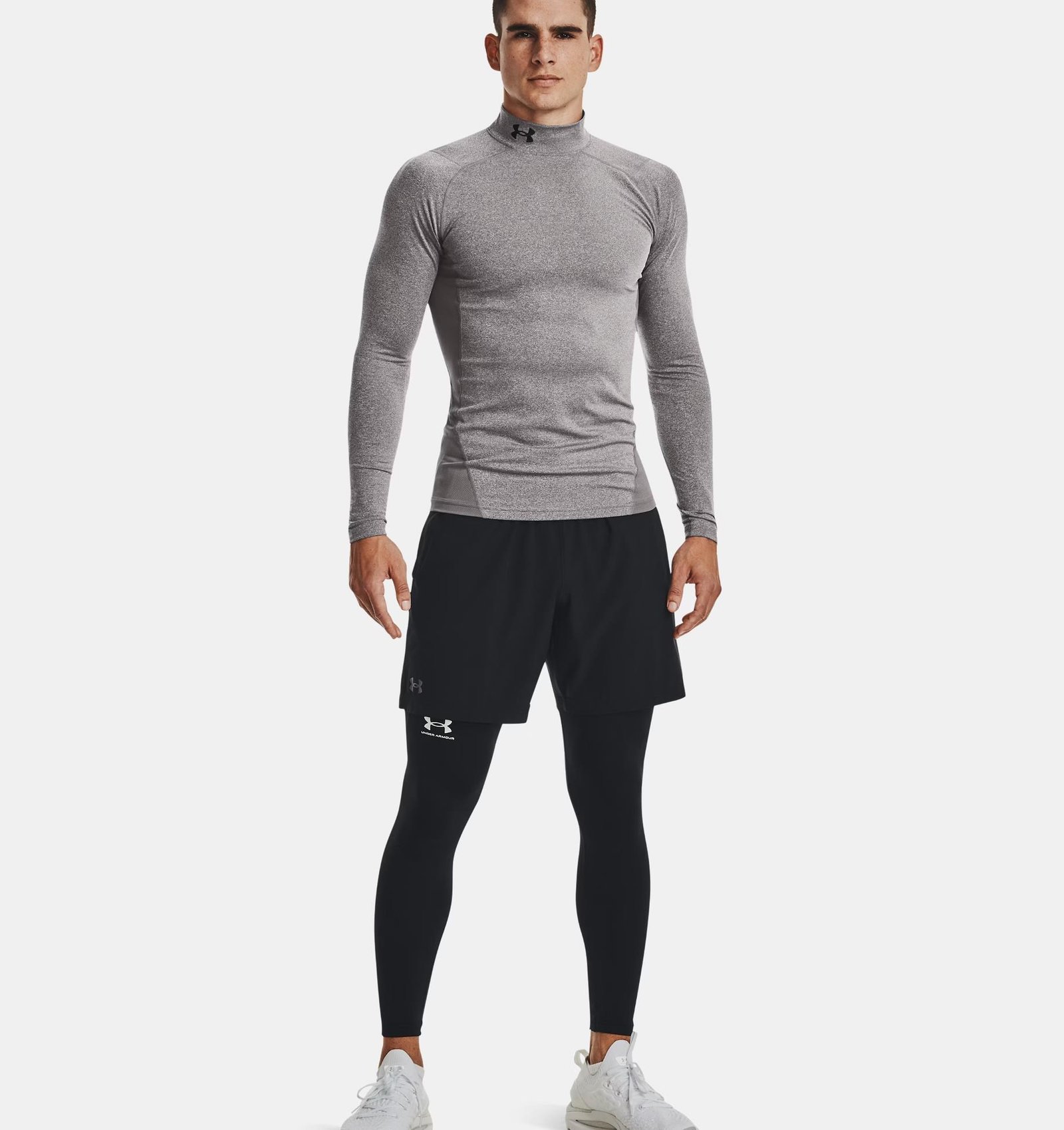 Under Armour ColdGear® Compression Mock top termico da uomo, charcoal light heather/black