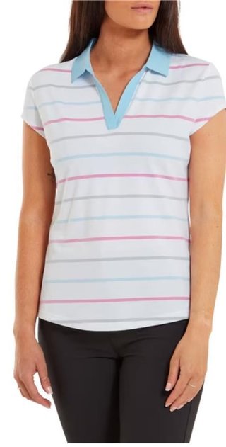 FootJoy Birdseye Stripe Smooth Jacquard polo da donna, bianco/blu