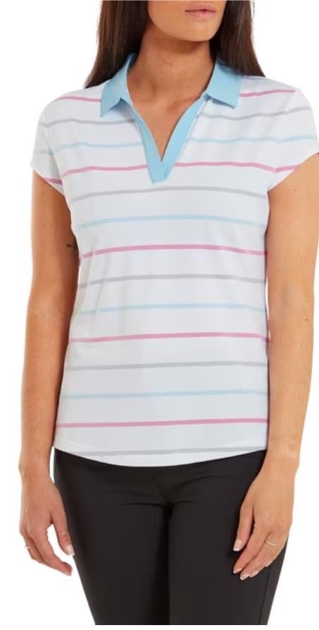 FootJoy Birdseye Stripe Smooth Jacquard polo da donna, bianco/blu