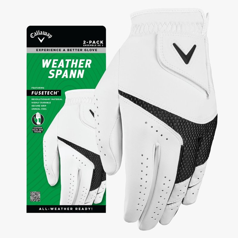 Callaway Weather Spann guanti da golf uomo (2 pezzi), bianco
