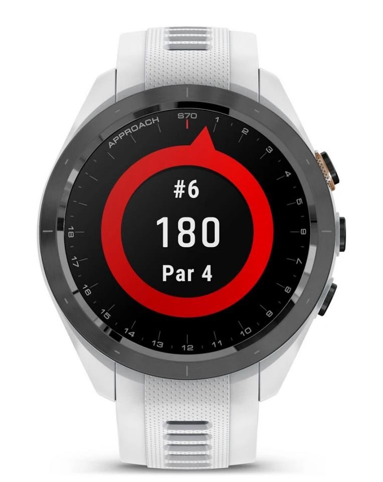 Garmin Approach S70 42 mm GPS orologio, lunetta in ceramica nera/cinturino in silicone bianco