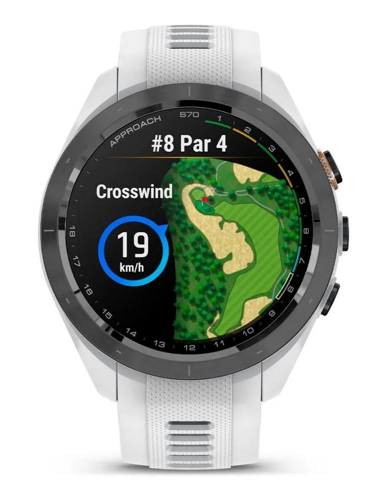 Garmin Approach S70 42 mm GPS orologio, lunetta in ceramica nera/cinturino in silicone bianco