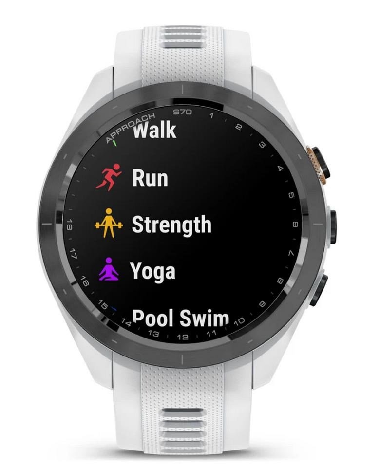 Garmin Approach S70 42 mm GPS orologio, lunetta in ceramica nera/cinturino in silicone bianco