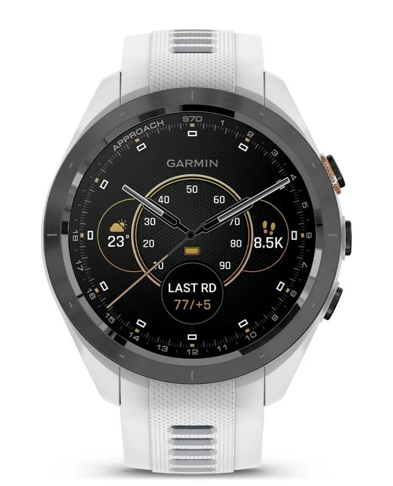 Garmin Approach S70 42 mm GPS orologio, lunetta in ceramica nera/cinturino in silicone bianco