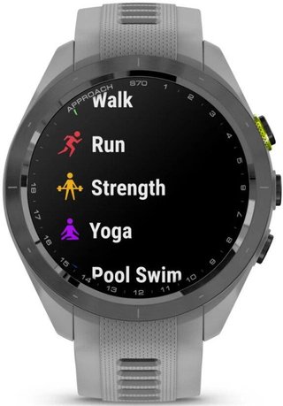 Garmin Approach S70 42 mm orologio GPS da golf, lunetta in ceramica nera/cinturino in silicone grigio polvere