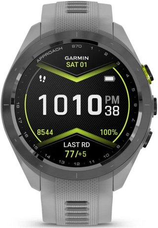 Garmin Approach S70 42 mm orologio GPS da golf, lunetta in ceramica nera/cinturino in silicone grigio polvere