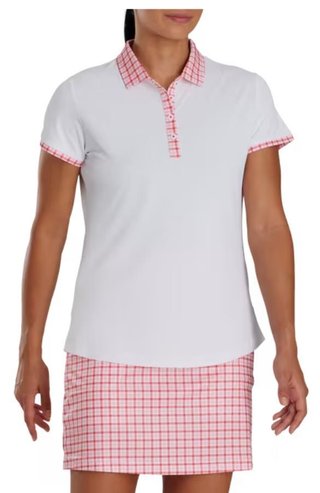 FootJoy Gingham Trim polo da donna, bianco