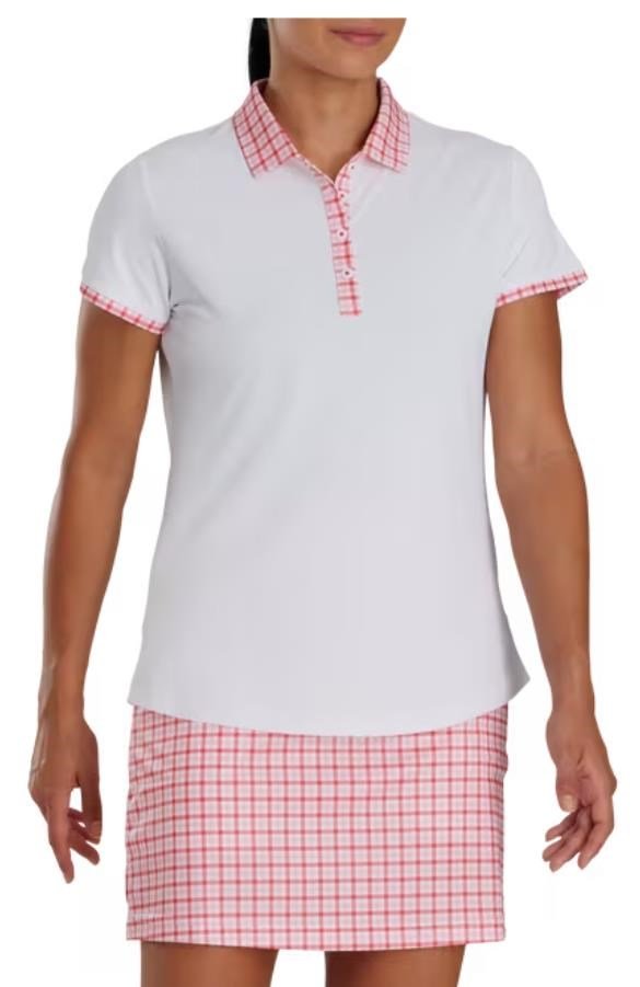 FootJoy Gingham Trim polo da donna, bianco