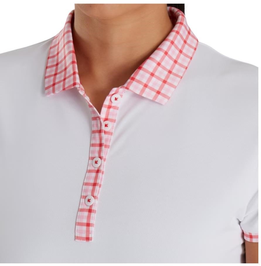 FootJoy Gingham Trim polo da donna, bianco