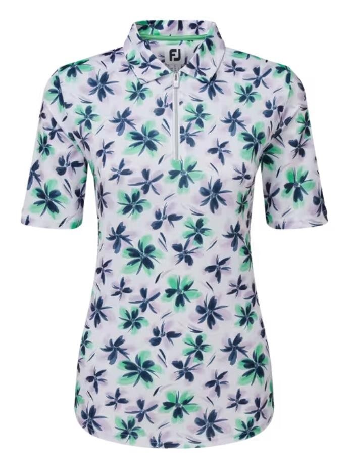 FootJoy EU 1/2 Sleeve Floral Print Lisle polo da donna, lavender/mint/navy