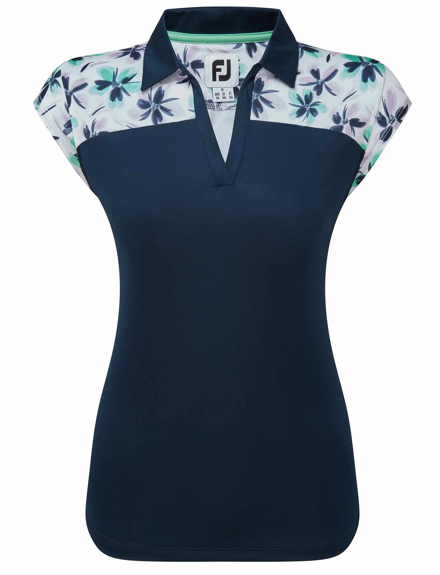 FootJoy Blocked Floral Print Lisle polo da donna, navy