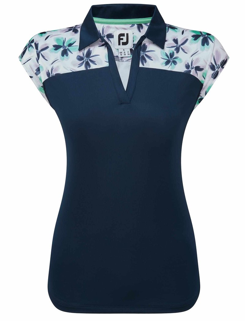 FootJoy Blocked Floral Print Lisle polo da donna, navy
