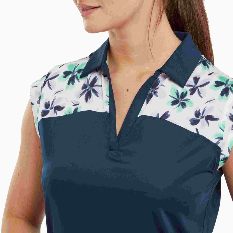 FootJoy Blocked Floral Print Lisle polo da donna, navy