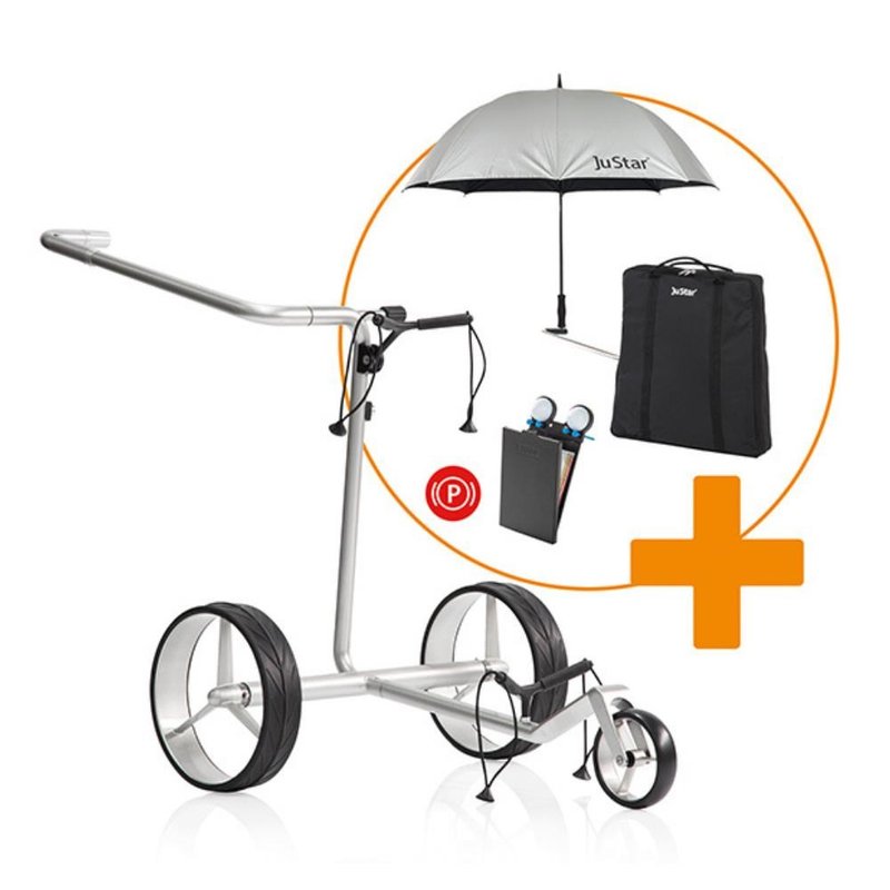 JuStar Carbon Light SET (incl. umbrella, scorecard holder, carry bag, el. parking brake) carrello elettrico, titanium