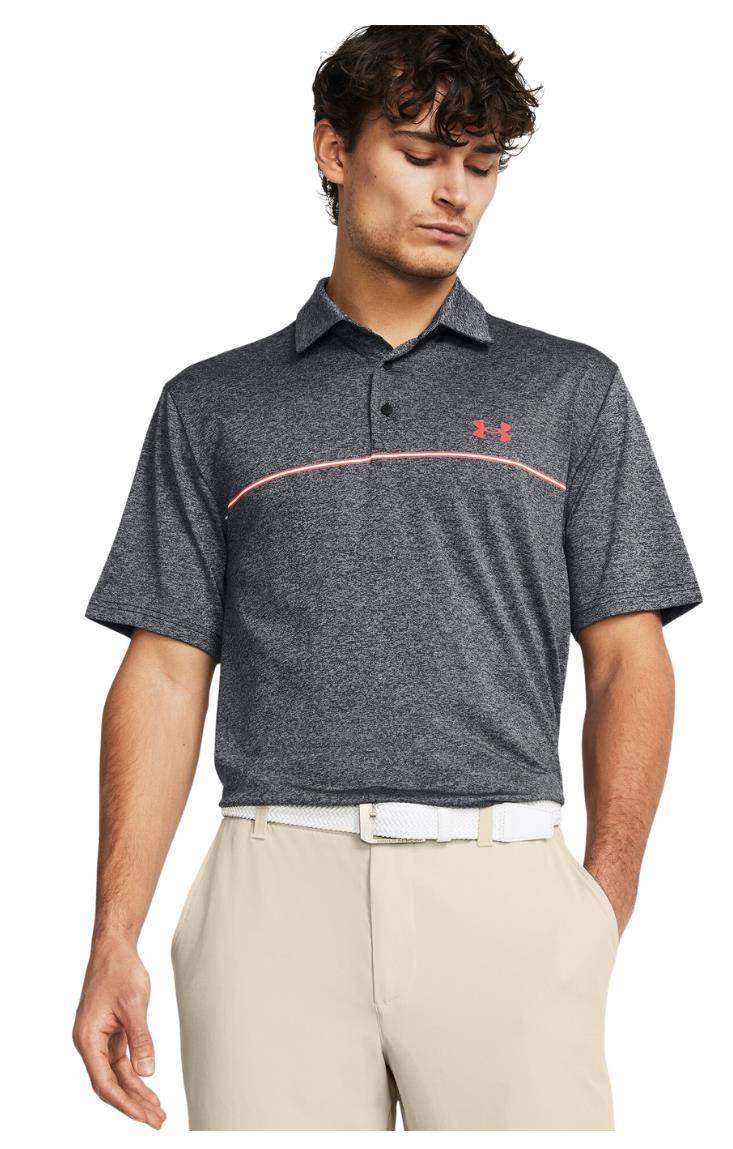 Under Armour Playoff 3.0 Stripe polo uomo, nero/rosso solstice
