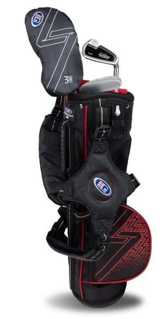 U.S. Kids Golf UL7-39 (99cm) W30 3-Club junior set da golf + borsa da trasporto, nero/rosso