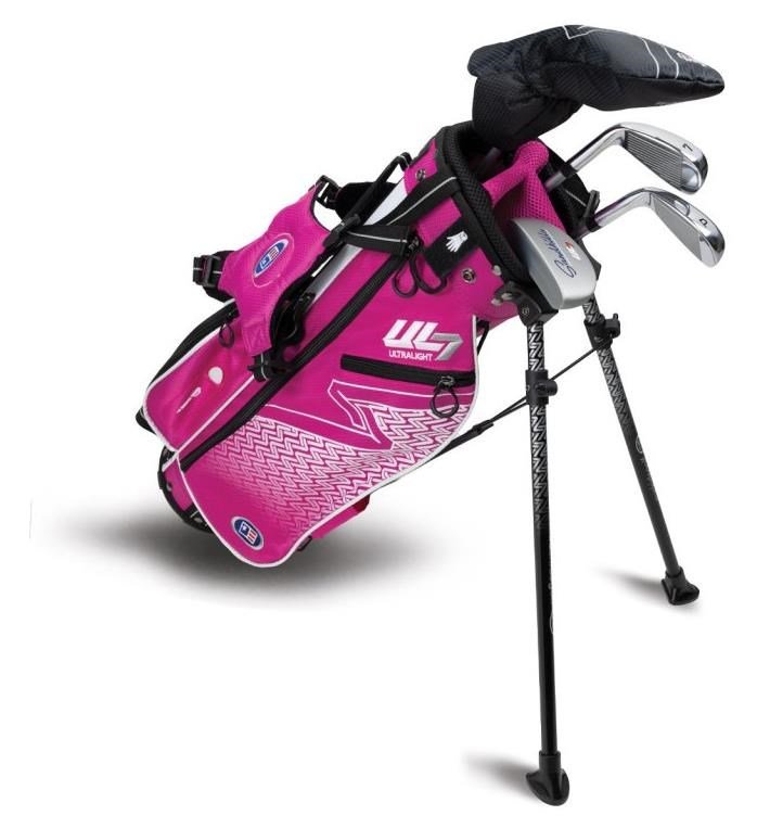 U.S. Kids Golf UL7-45 (114cm) W25 4-Club junior set da golf + stand bag, rosa/bianco