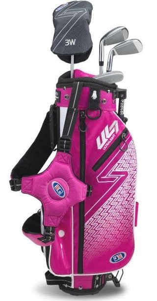 U.S. Kids Golf UL7-45 (114cm) W25 4-Club junior set da golf + stand bag, rosa/bianco