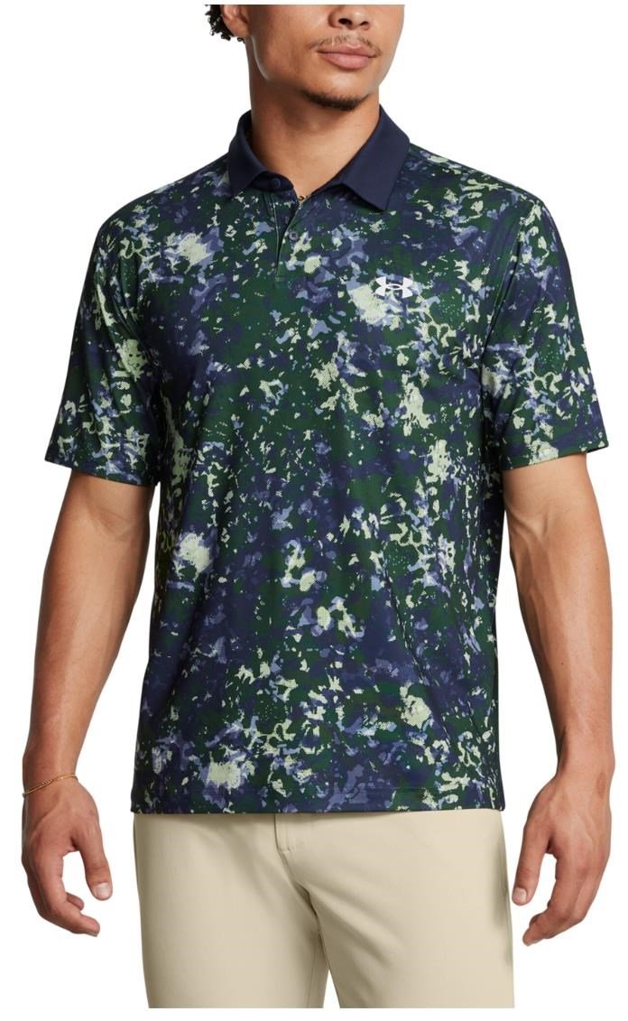 Under Armour T2G Printed polo da uomo, retro green/midnight navy