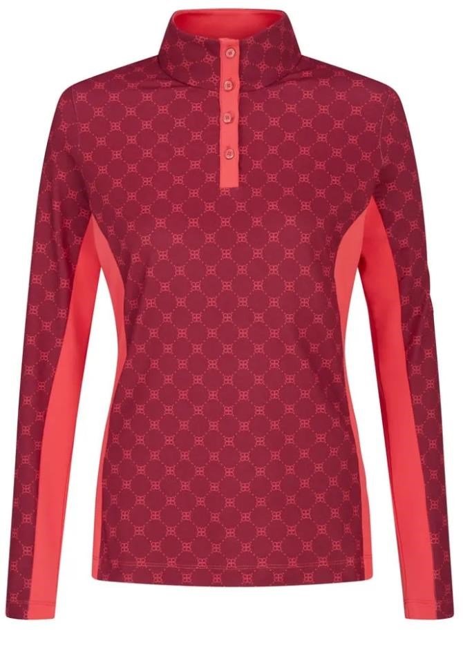 PING Lolette Printed manica lunga polo da donna, tibetan red multi/cayenne