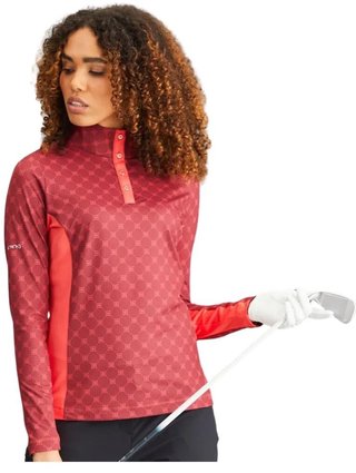 PING Lolette Printed manica lunga polo da donna, tibetan red multi/cayenne