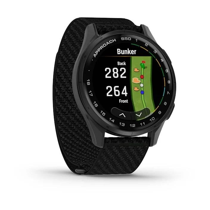 Garmin Approach S50 GPS watch, black nylon/silver aluminium