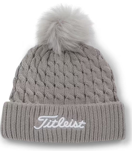 Titleist Cable Knit Pom Pom berretto invernale da donna, grigio chiaro