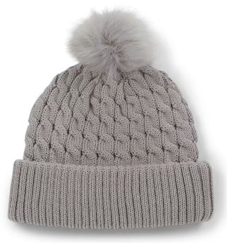 Titleist Cable Knit Pom Pom berretto invernale da donna, grigio chiaro
