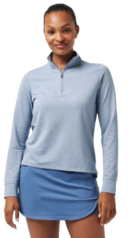 Travis Mathew Featherweightt Active Zip Long Sleeve polo da donna, heather copen blue