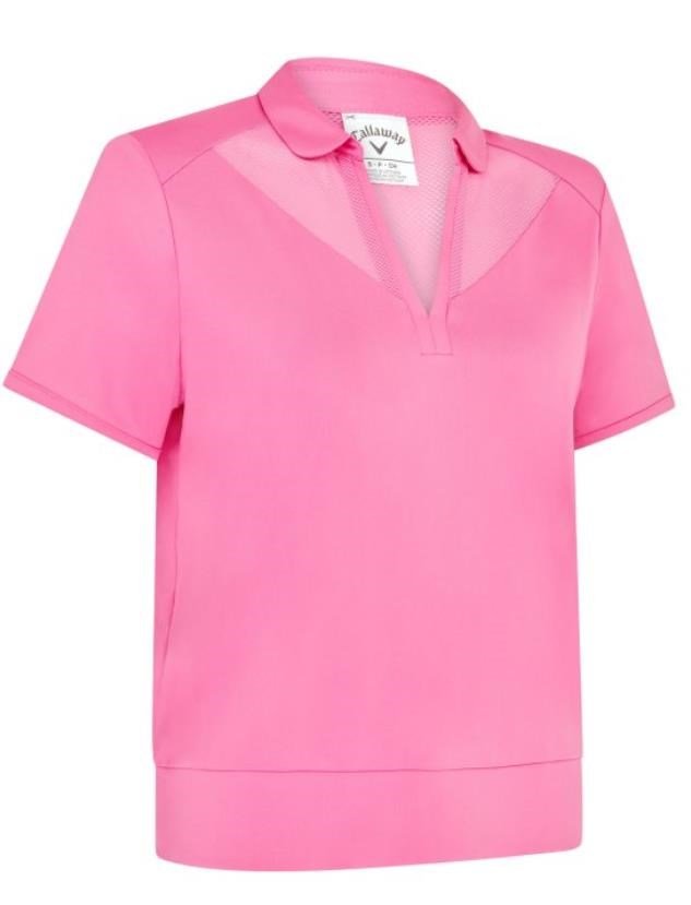 Callaway Waist Length Mesh Detail Short Sleeve polo da donna, cheeky pink