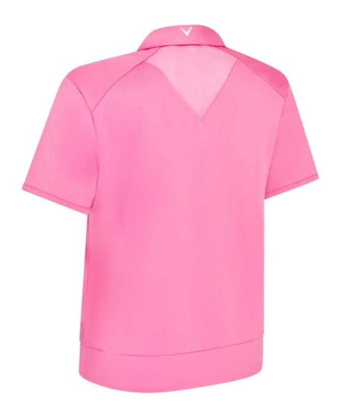 Callaway Waist Length Mesh Detail Short Sleeve polo da donna, cheeky pink