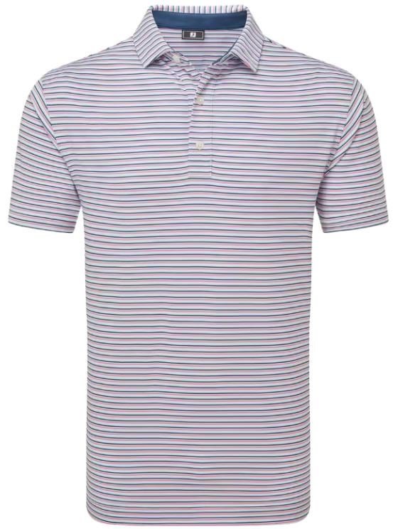 FootJoy Balance Stripe Lisle polo uomo, skyway/white/dark denim/pink lemonade