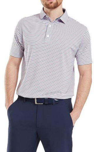 FootJoy Balance Stripe Lisle polo uomo, skyway/white/dark denim/pink lemonade