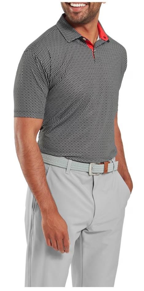 FootJoy Irongate Print Lisle polo da uomo, nero/bianco