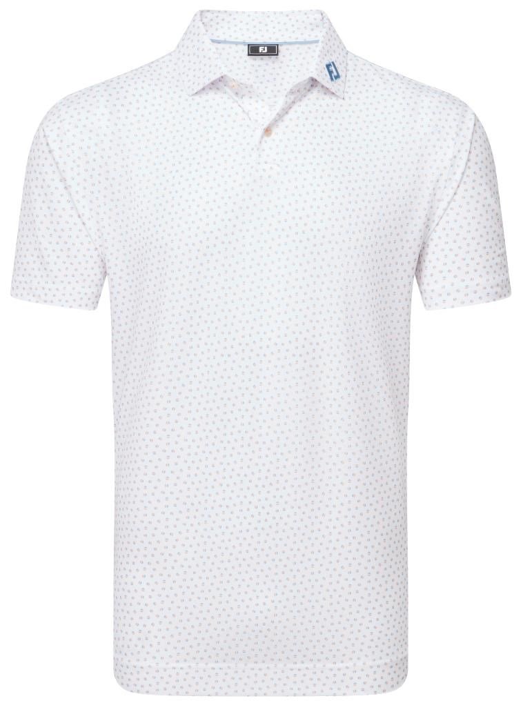 FootJoy Bounce Print Pique polo uomo, bianco/arancione/blu jay