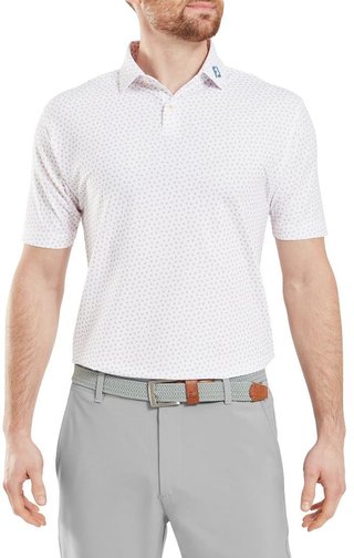 FootJoy Bounce Print Pique polo uomo, bianco/arancione/blu jay