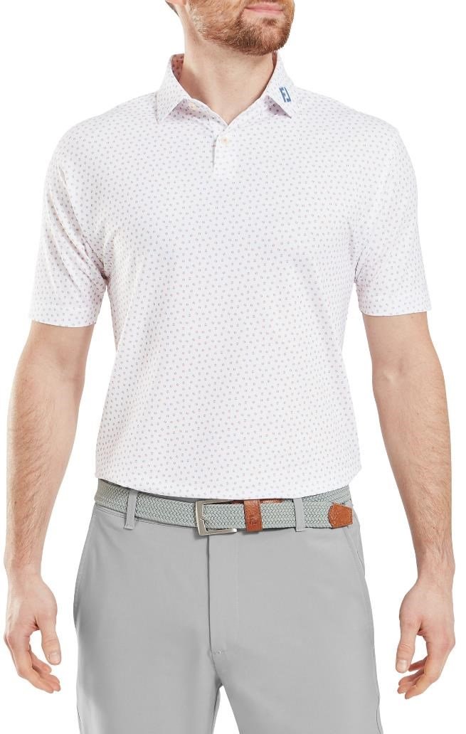 FootJoy Bounce Print Pique polo uomo, bianco/arancione/blu jay
