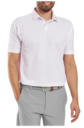 FootJoy Bounce Print Pique polo da uomo, bianco/hibiscus