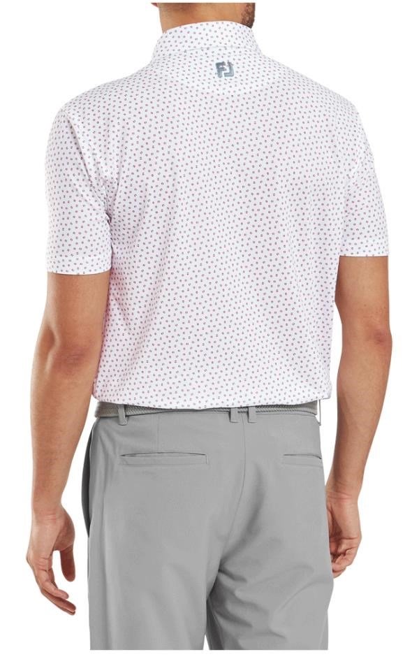 FootJoy Bounce Print Pique polo da uomo, bianco/hibiscus