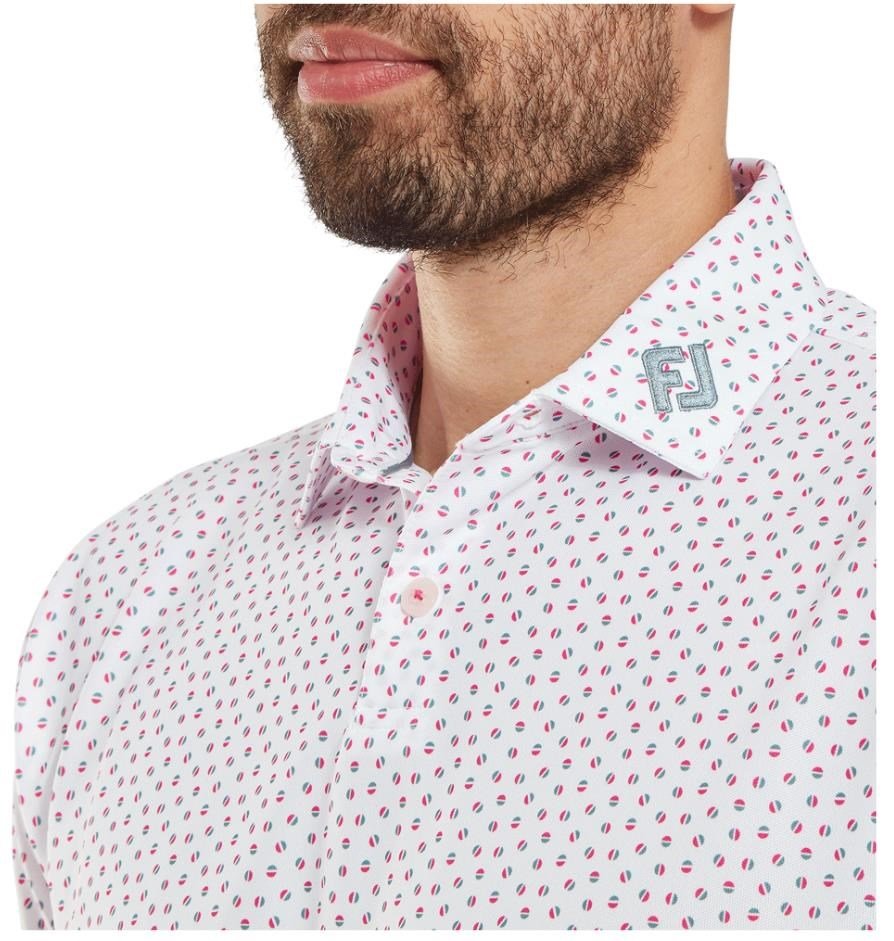 FootJoy Bounce Print Pique polo da uomo, bianco/hibiscus