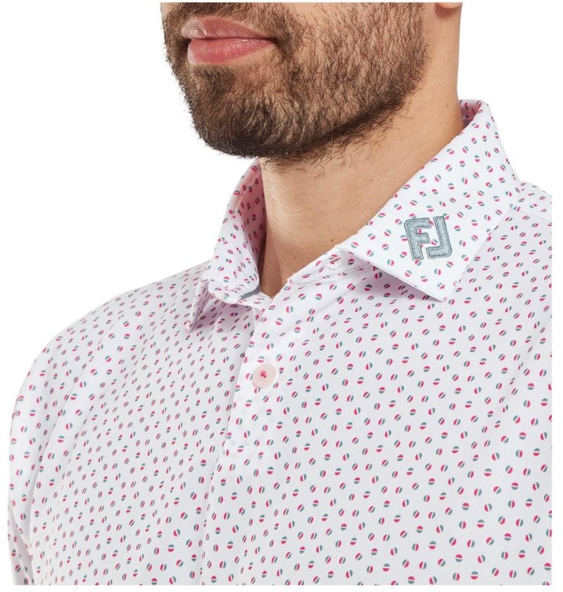 FootJoy Bounce Print Pique polo da uomo, bianco/hibiscus