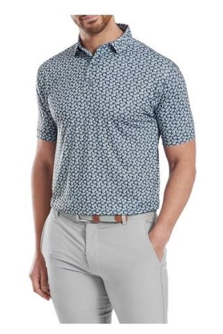 FootJoy Floral Sketch Print Lisle polo da uomo, bianco/navy
