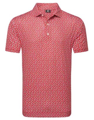FootJoy Floral Sketch Print Lisle polo da uomo, white/hibiscus