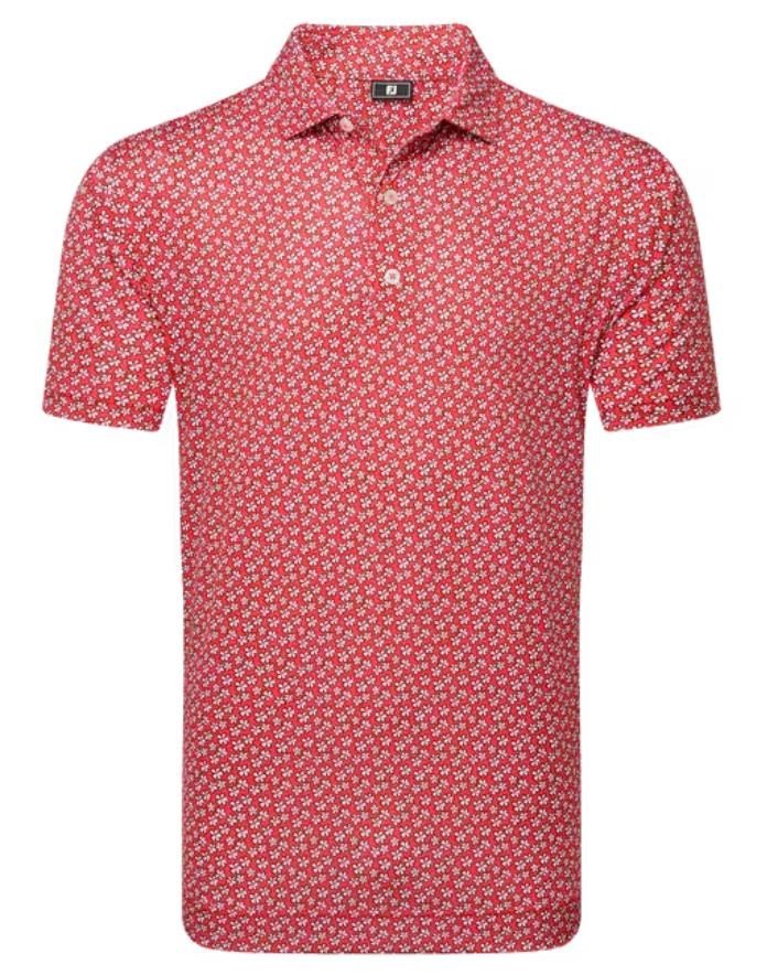 FootJoy Floral Sketch Print Lisle polo da uomo, white/hibiscus