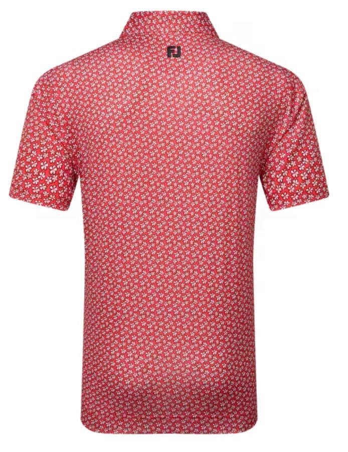 FootJoy Floral Sketch Print Lisle polo da uomo, white/hibiscus