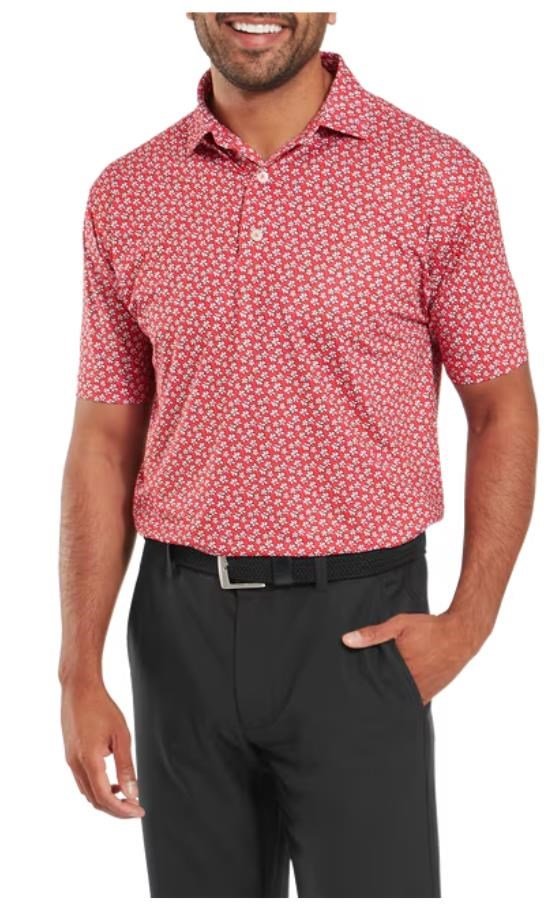 FootJoy Floral Sketch Print Lisle polo da uomo, white/hibiscus